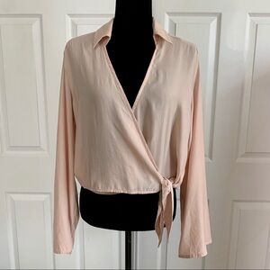 HYFVE Blush Pink Silky Faux Wrap Blouse Top